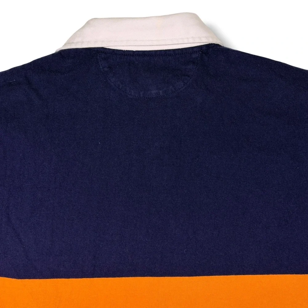 Polo Ralph Lauren Rugby Shirt Mens L Navy Blue Orange Stripe Pony Classic Fit